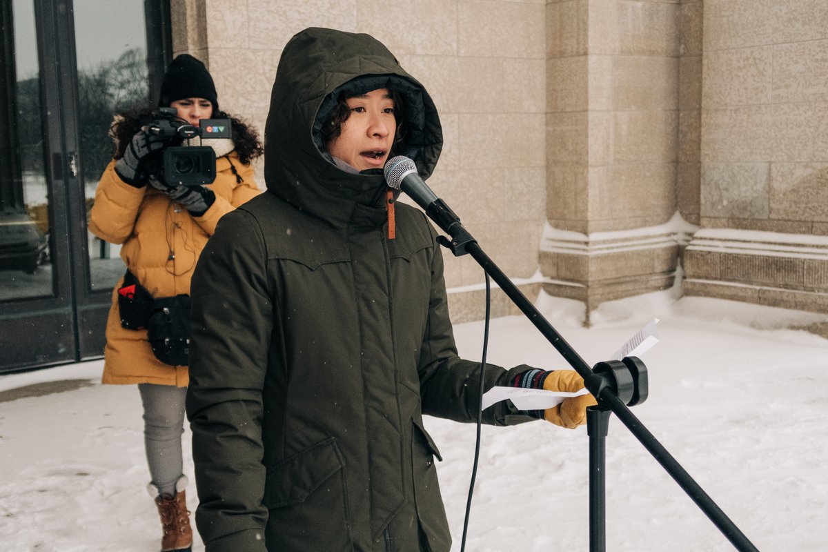 WinnipegMarch's tweet photo. Women's March on Winnipeg 2020 was a roaring success. Over a hundred attendees braved snowfall and extreme cold to march with us this morning! https://t.co/MHC8b7zoVM