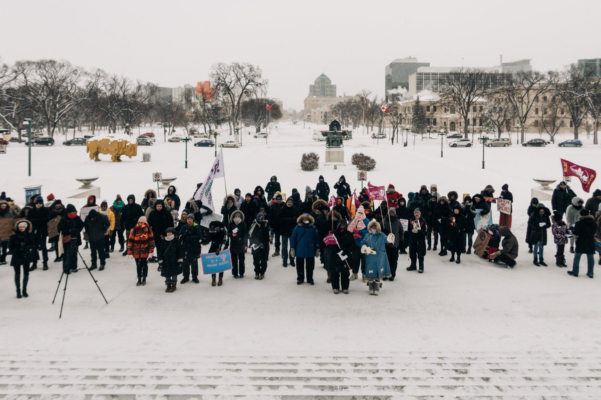 WinnipegMarch's tweet photo. Women's March on Winnipeg 2020 was a roaring success. Over a hundred attendees braved snowfall and extreme cold to march with us this morning! https://t.co/MHC8b7zoVM
