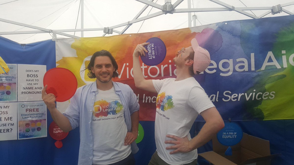 Our staff are appreciating our <a href="/VicLegalAid/">Victoria Legal Aid</a> equality frisbee fans as much as the lgbtiq+ communities are on this sunny day at #Midsumma Carnival! Come by our stall to do a survey and hear how we can help with legal problems #MidsummaCarnival #midsumma2020 @midsumma