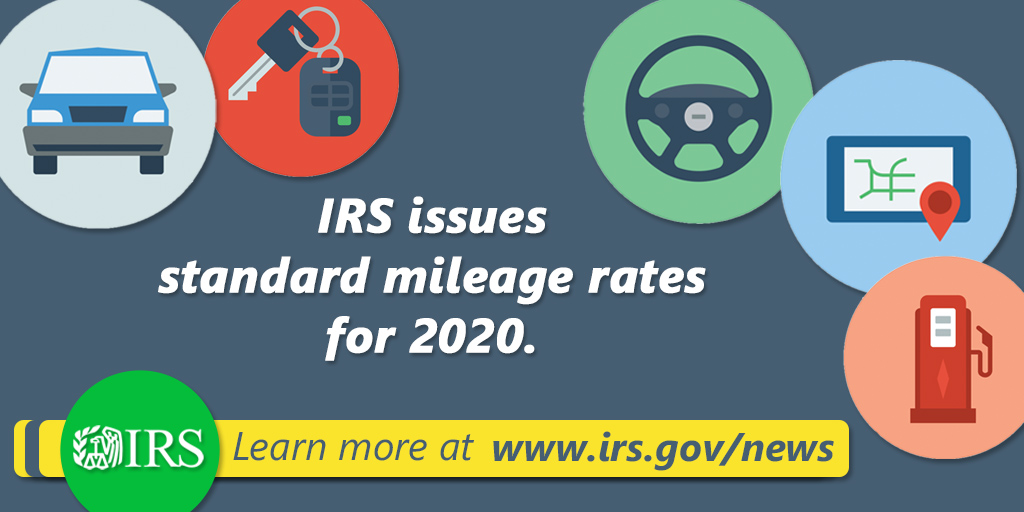 Beginning 1/1/2020, the standard mileage rates for cars, vans, pickups or panel trucks is 57.5 cents per mile driven for business. go.usa.gov/xpM4K #IRS
