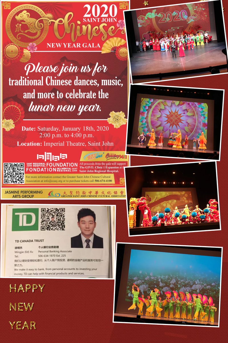 Thanks to TD supporting the Chinese Community, the 2020 New Year Gala from Saint John Chinese Cultural Association. Happy Chinese New Year Everyone! <a href="/BoZhang222/">Bo Zhang</a> <a href="/erica_pitre/">Erica Connors Pitre</a> @JakeGaudet_TD <a href="/Cynthia81586111/">Cynthia Kelley</a> @DylanTufford_TD