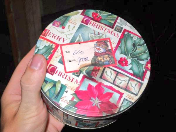 ...and so got evicted, after which I went through all the stuff he left behind including rap notebooks and this Christmas cookie tin from his grandma that he used to store his weed).Despite all that I really liked living there! First two pics are his tin, next two are my room.