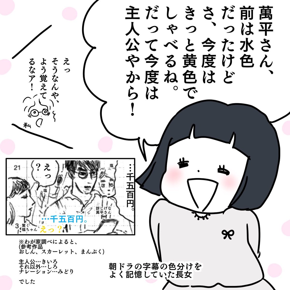 長女へ字幕の色に注目。ほんとに黄色で話すのか楽しみ
2/2 