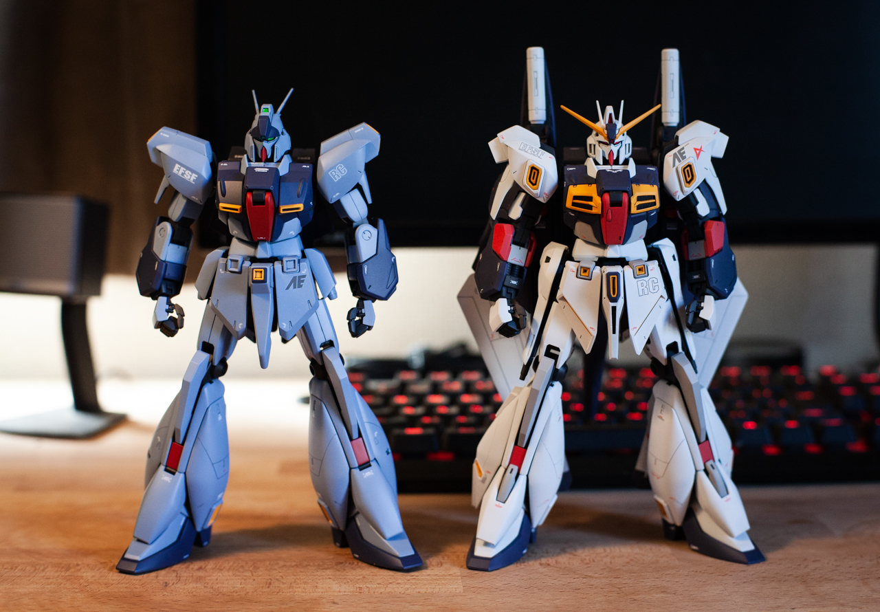 大須晶 Ohsuakira Mgリガズィ ユニコーンver ようやく完成 旧mgとは別ゲーばりのスタイルの良さでうける ユニコーンverだけど問答無用で逆シャアのカラーパターンで塗装 やっぱりこの色なんだよなぁ 比較対象はリガズィカスタム リュウとゴウキ