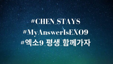 WWEXOL's tweet photo. [!] Please do not forget to switch your Twitter locations to South Korea.

Kindly continue using these hashtags, EXO-L. Let us show the world the power we have.

#CHEN_STAYS
#MyAnswerIsEXO9
#엑소9_평생_함께가자
@weareoneEXO https://t.co/EiXVF2SVXI