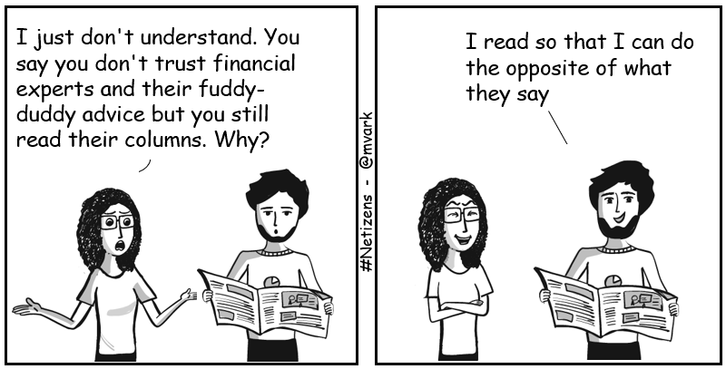 mvark's tweet photo. #Netizens - "#28: Contrarian", comic strip created with @gramener 's #Comicgen &amp; PowerPoint

If you like this, check out the others in the series - https://t.co/2yaTNgCyZM https://t.co/3xJnsq7I41