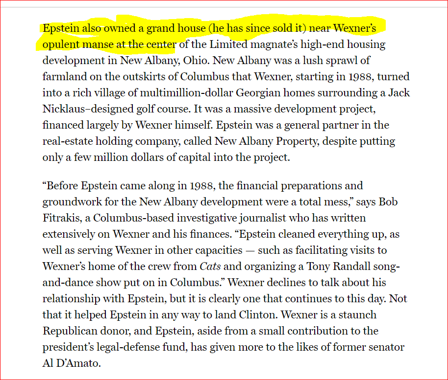 Jeffrey Epstein actually owned a home in New Albany, OH near Les Wexner!