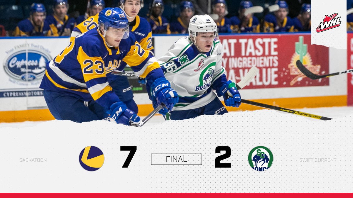 TheWHL's tweet photo. FINAL: @BladesHockey (7) at @SCBroncos (2)
STATS π | https://t.co/TDkXNjwENb
#SCvsSAS https://t.co/4Wdq6FRaj8