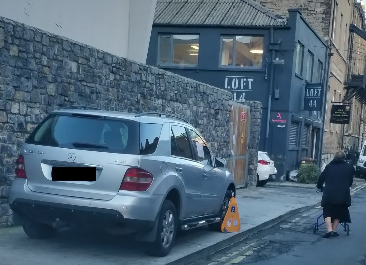 In case you needed a reminder why not to park on footpaths; this elderly lady was unable to pass the vehicle safely and required assistance from Gardaí from Pearse Street, who were on patrol in the area. The car was clamped by Dublin City Council on Cumberland Street.