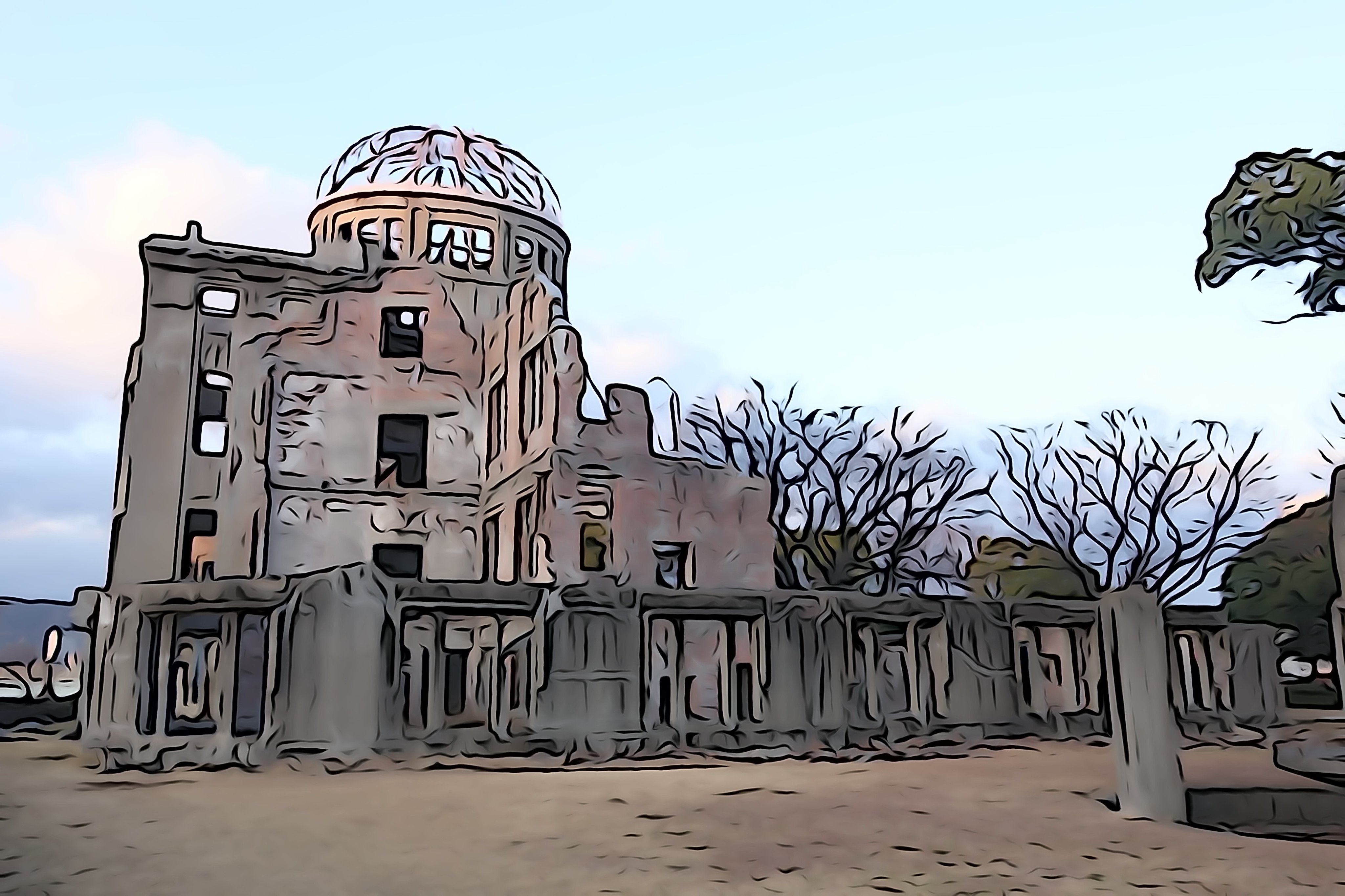 S Kazu39 本日撮影した旧広島県産業奨励館を使ってイラスト風に 原爆ドーム T Co Czkybtrs1i Twitter