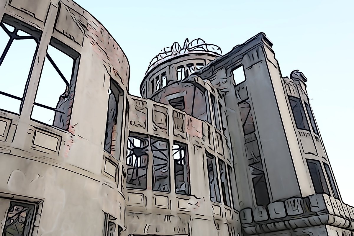 S Kazu39 در توییتر 本日撮影した旧広島県産業奨励館を使ってイラスト風に 原爆ドーム