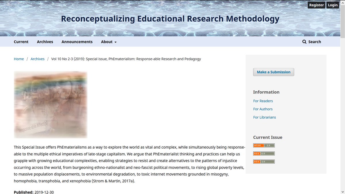 SocNewMat's tweet photo. Great addition to the new materialist literature: the special issue of RERM on 'PhEmaterialism: Response-able Research and Pedagogy'.  A whole range of must-read papers.  https://t.co/pb5s41wxkq https://t.co/4jobJgSBlz