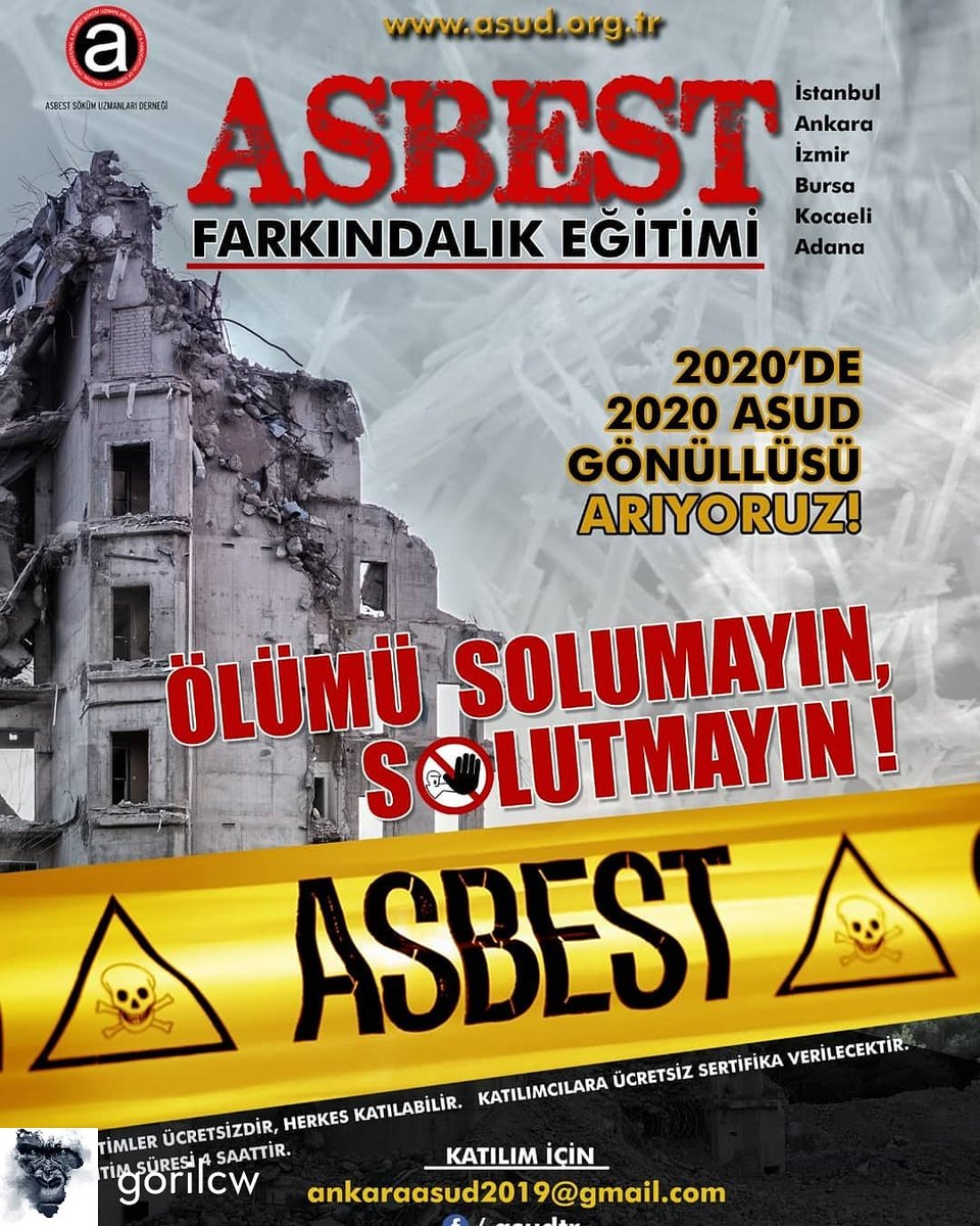 gorilcw's tweet photo. Sosyal sorumluluk kapsamında destekçisi olduğumuz bir proje @gorilcw
#tasarım #afiş #creative #gorilcw #proje Asbest hergün can alıyor.
ASUD gönüllüsü olun
ÖLÜMÜ SOLUMAYIN, SOLUTMAYIN!
#asbest #amyant #eğitim #gönüllü #inşaat #bina #ölümüsolumasolutma #kanser #mezotelyoma https://t.co/KZl7k7vQt3