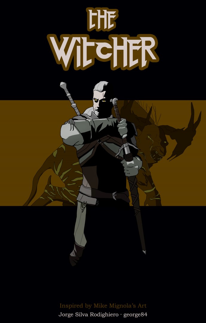 Geralt of Rivia, the main character of The Witcher, in the style of Mike Mignola