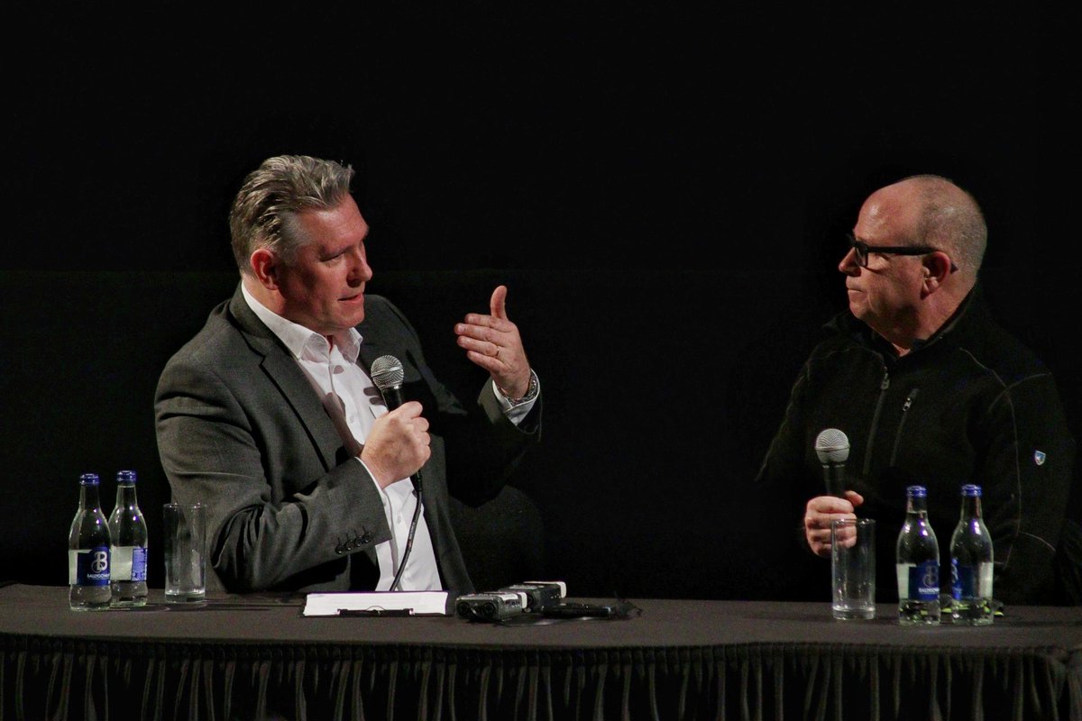 IFI_Dub's tweet photo. Hugh Farley of the Writers' Guild Ireland in conversation with award winning screenwriter Jeb Stuart at the IFI now. #IFIJebStuart https://t.co/sV5mnwsgh8