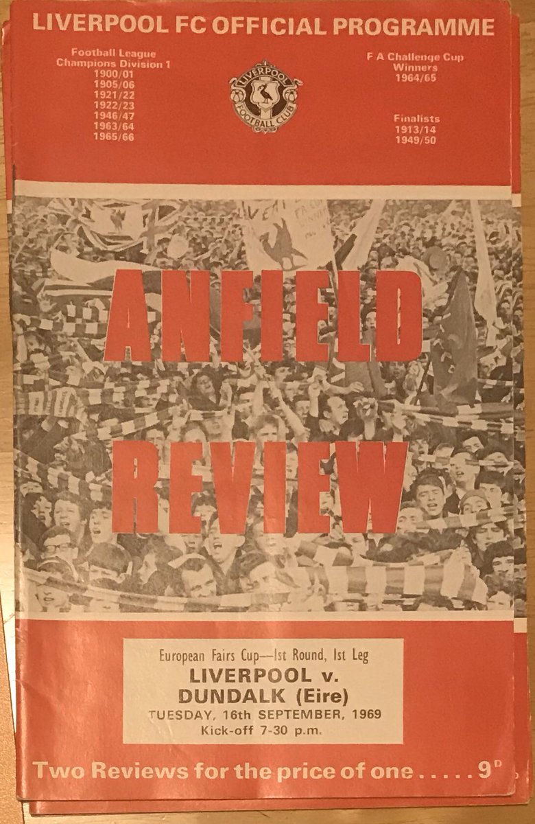 ClasicProgramme's tweet image. 16 Sep 1969 Anfield
Liverpool 10-0 Dundalk
European Fairs Cup
Attendance: 32,656
Goal Scorer’s:
Alun Evans 1’ 38’, C Lawler 10’, T Smith 24’ 67’, B Graham 36’ 82’, A Lindsay 56’, P Thompson 69’, I Callaghan 76’.
Lindsay scores on debut. @LFC
@DundalkFC