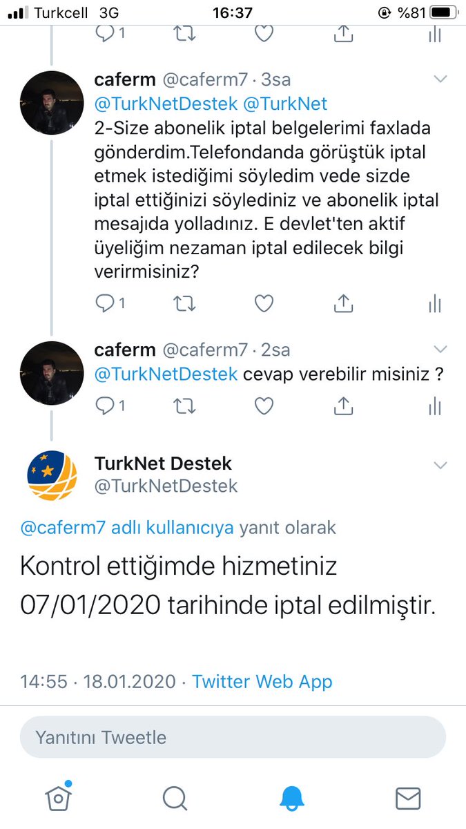 caferm7's tweet photo. @TurkNetDestek @TurkNetDestek yalnız benim iptal edileli SS lerde de görüldüğü üzere 12 gün oldu. Bunun maksimum süresi nedir? Aksi bi durumda herhangi bi ücret yansıtmazsınız umarım? https://t.co/Ius0GZR2UI