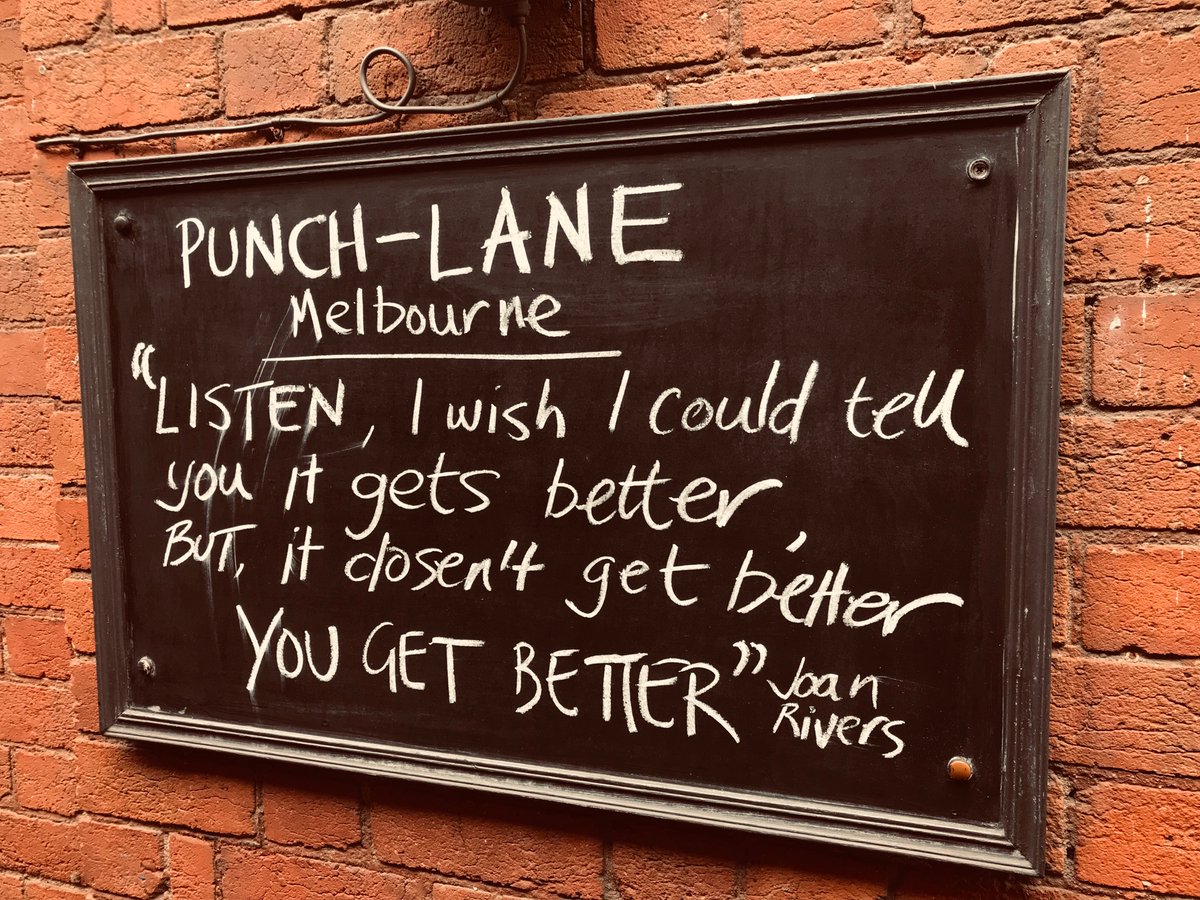 Wall of wisdom in Punch Lane.
#joanrivers #Melbourne #wit #signsofthetimes
