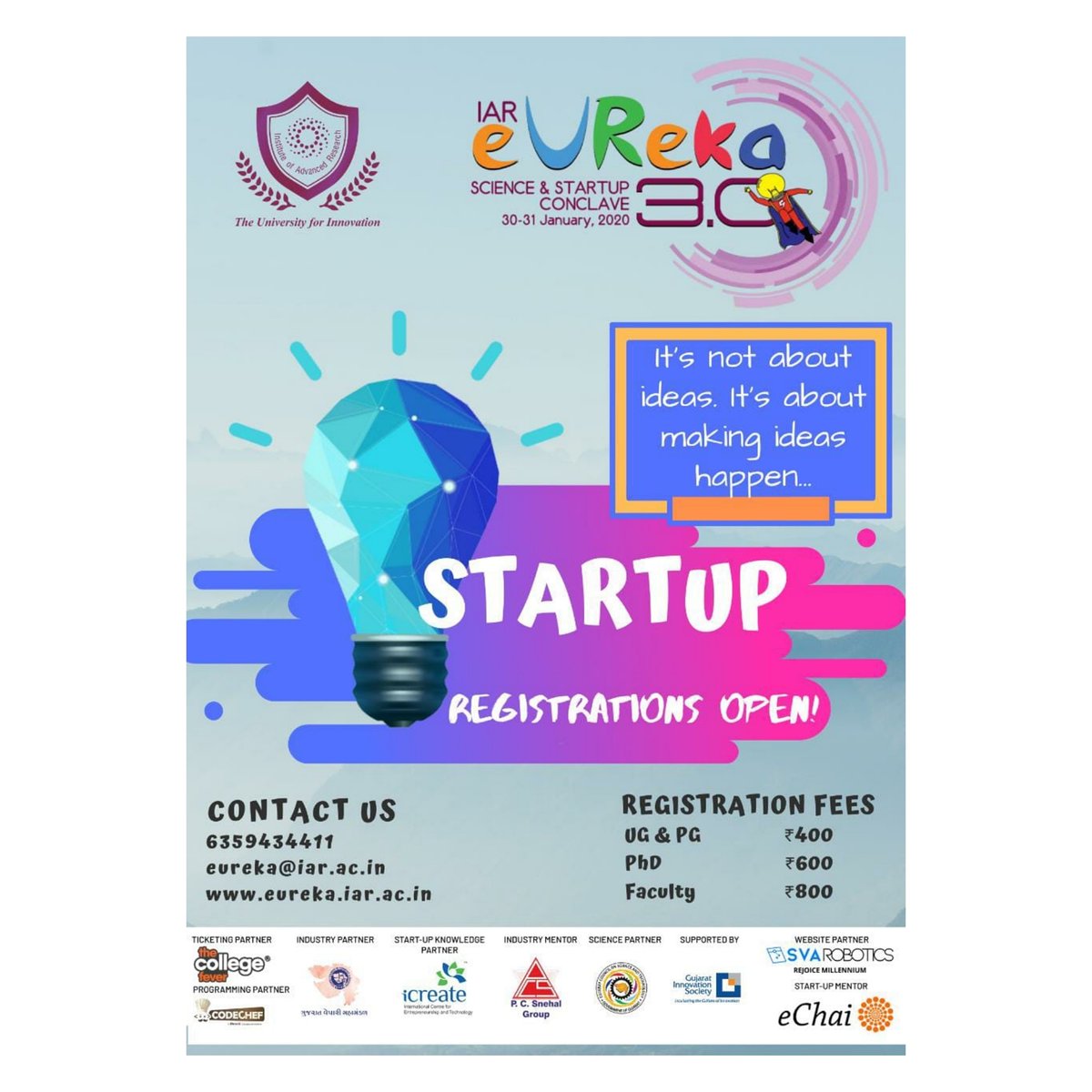 EurekaIar's tweet photo. Our countdown has begun for eUReka 3.0... 
for more information check our website
https://t.co/xSdnxOpFFS

@GCCI GCCI Youth Wing  @echai  @eChai
   @GUSECC @InfoGujcost  @IAR_Gn  @ChiranjivPatel  @GeetikaSaluja  @Nidhi Shrimm @codechef @thecollegefever https://t.co/BzG8x2M4KM