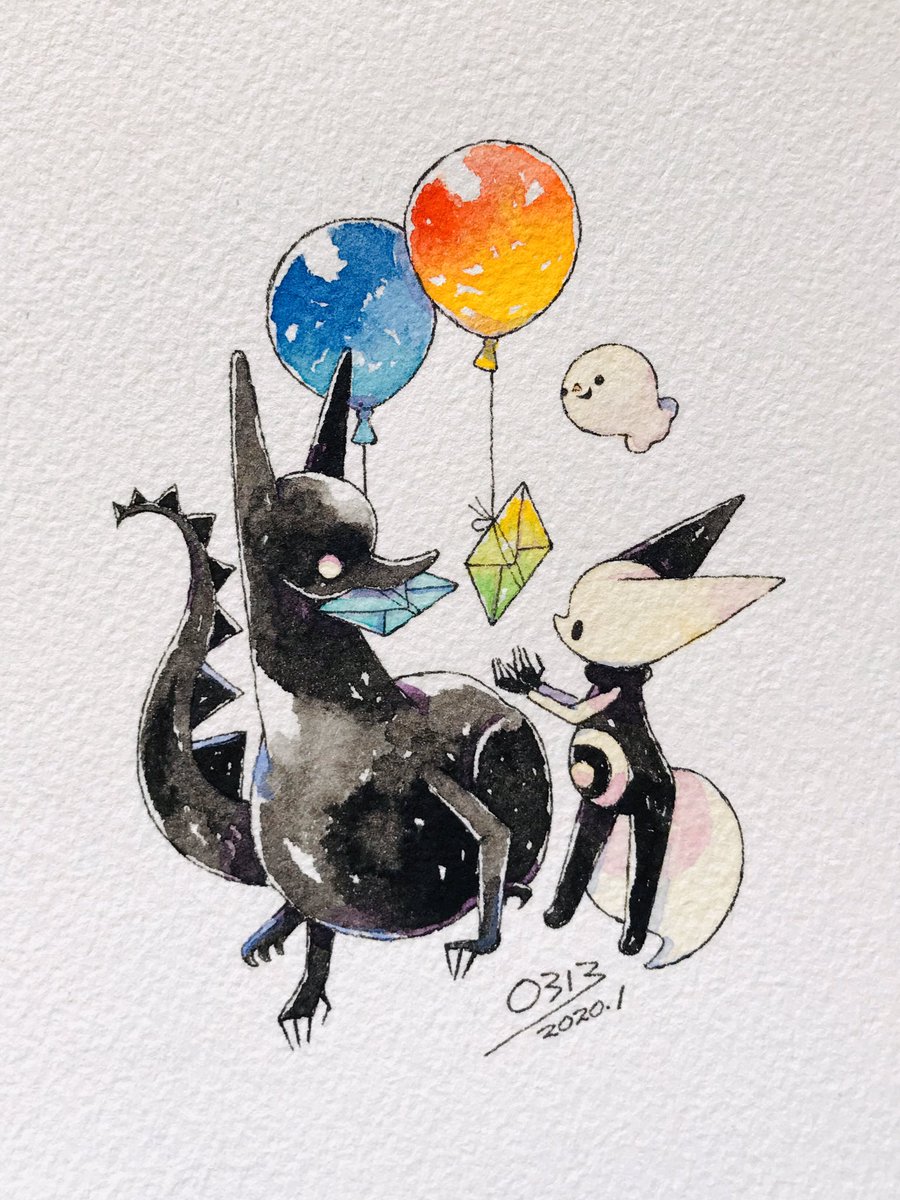 no humans balloon pokemon (creature) holding dated traditional media signature  illustration images