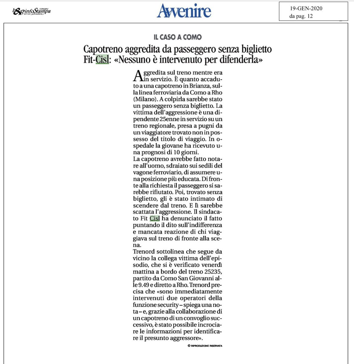 Solidarietà e vicinanza della <a href="/CislNazionale/">CISL Nazionale</a> alla giovane capotreno aggredita a Como. Un fatto vergognoso. Le aggressioni ed i tanti episodi di violenza nei luoghi di #lavoro sono il brutto segnale di una società che ha perduto i valori del rispetto del lavoro e della persona