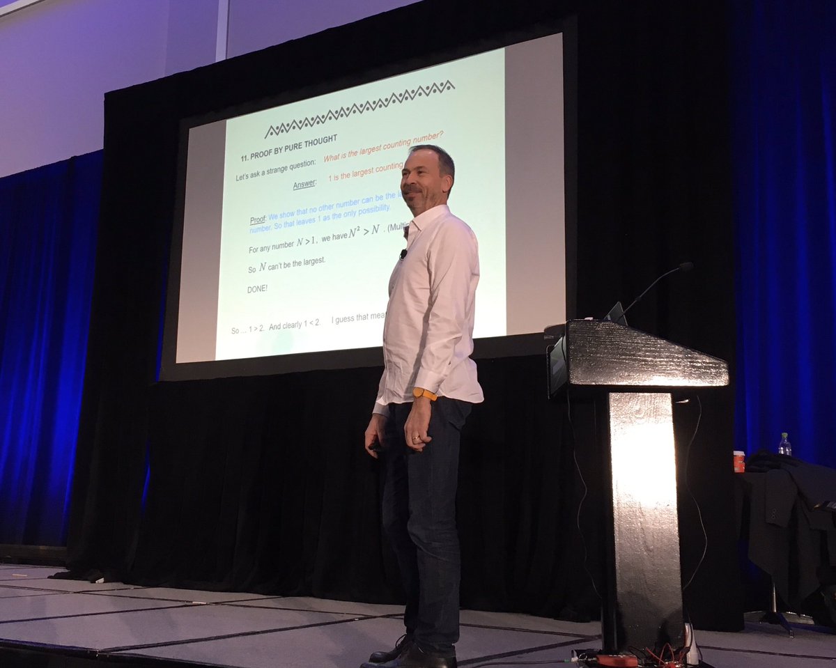 amermathsoc's tweet photo. James Tanton proved to us 12 different ways that 1 = 2. Leila Sloman summarizes @jamestanton’s engaging presentation at #JMM2020 #Mathematicon at https://t.co/NWIfejtDIK https://t.co/F1yB0Qkrh8