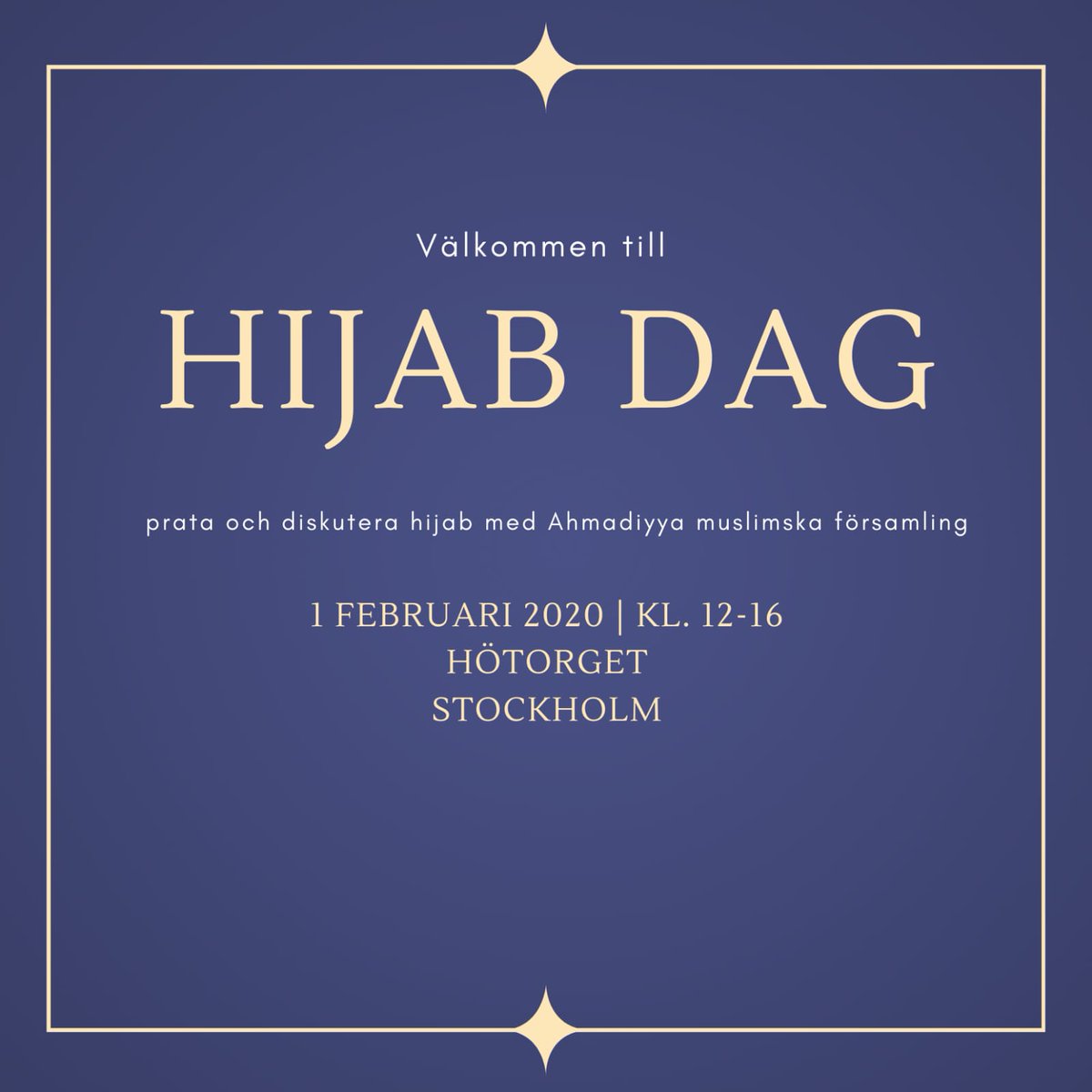 JagArHijabi's tweet photo. Kom och fira Internationella hijab dagen med oss, 1 februari på #Hötorget. Visa ditt stöd till rätten att bära det man själv vill. Denna dagen är även för att öka förståelsen om hijab och varför muslimska kvinnor väljer att bära den.  #JagÄrHijabi  #Stockholm https://t.co/mMS0sv13Sh