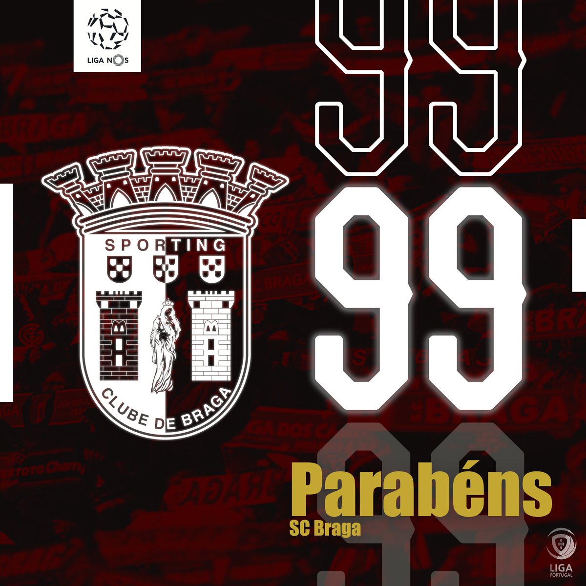 ligaportugal's tweet photo. Parabéns SC Braga, por 99 anos de história! 🎉👏
Deixa nos comentários uma mensagem aos bracarenses!
.
#LigaPortugal #SCB https://t.co/xrrA5mX8i5