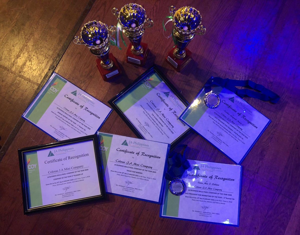 colosas_co's tweet photo. Great way to start 2020! 💛

This has been the most successful year for Colosas Co. Manila.Thank you for supporting us since Day 1. 

Awards:
Top 10 Mini-Company

Company of the Year - 2nd Runner Up

Annual Report of the Year - 1st Runner Up

Trade Fair Winner https://t.co/WWs6RFWkDP