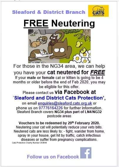 FREE Neutering for cats and kittens that live in the area covered by #Sleaford Cats Protection! #lincolnshire #cats #CatsOfTwitter #ruskington #heckington #metheringham #billinghay #folkingham #ancaster 
m.facebook.com/story.php?stor…