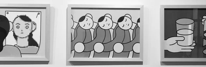 opaltimesさんで開催中のグループ展「明けたら光って」、私はデジタルの処理をアナログで描きました? テーマは低解像度、コピペ、パスファインダー(分割)です 