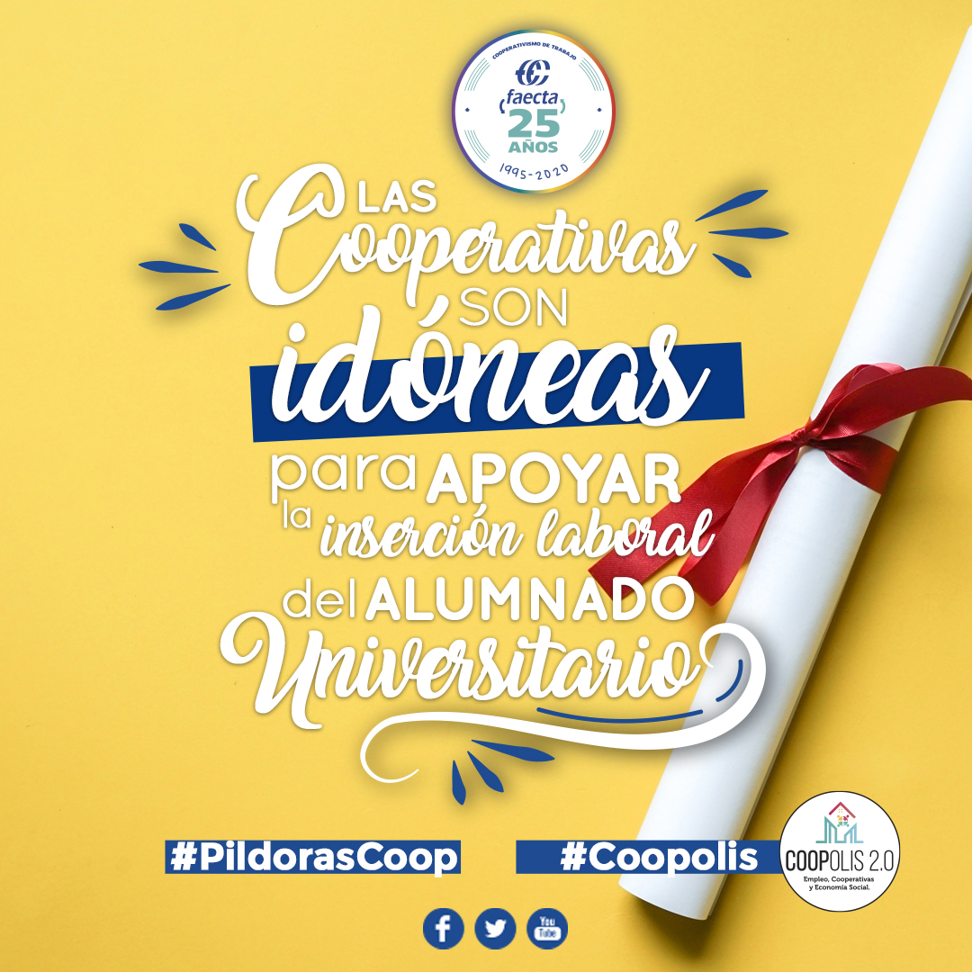 FAECTA_'s tweet photo. Las #cooperativas son idóneas para apoyar la inserción laboral del alumnado universitario: son empresas que no requieren un gran desembolso económico, que se rigen por valores democráticos y en las que se trabaja en equipo. #PildorasCoop
#Faecta #Emprender #Coopolis #CoopPower https://t.co/23Vyvmv0jR