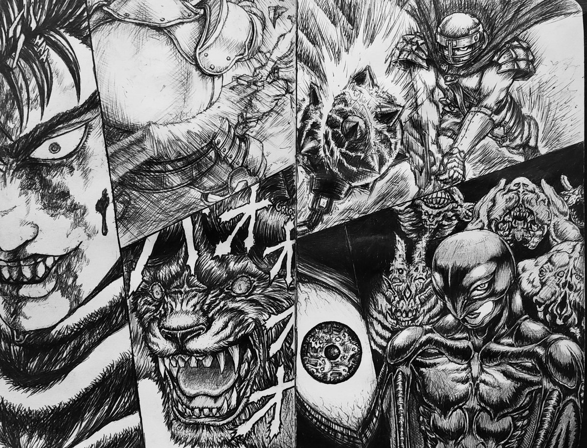 Art study - Berserk manga panels with ballpen. #traditionalart. #blackwork....