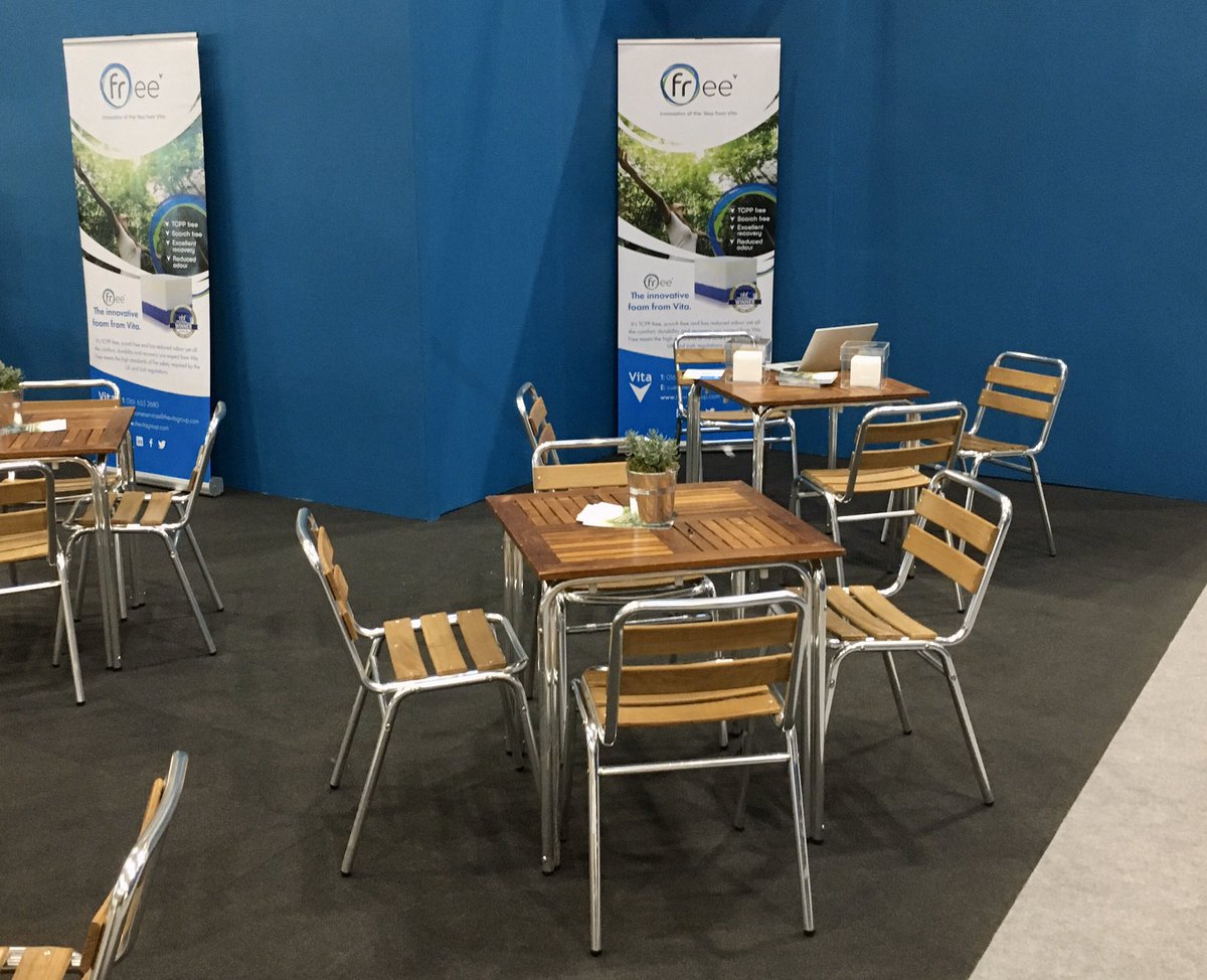 AndyCorbett6's tweet photo. #thefurnitureshow #NEC Come and have a look at our new #FRee foam. Free from TCPP, Scorching and odour. Hall 5 in the #Vitafoam sponsored coffee area. #NBF innovation of the year #winner https://t.co/ARL8uE6Db1