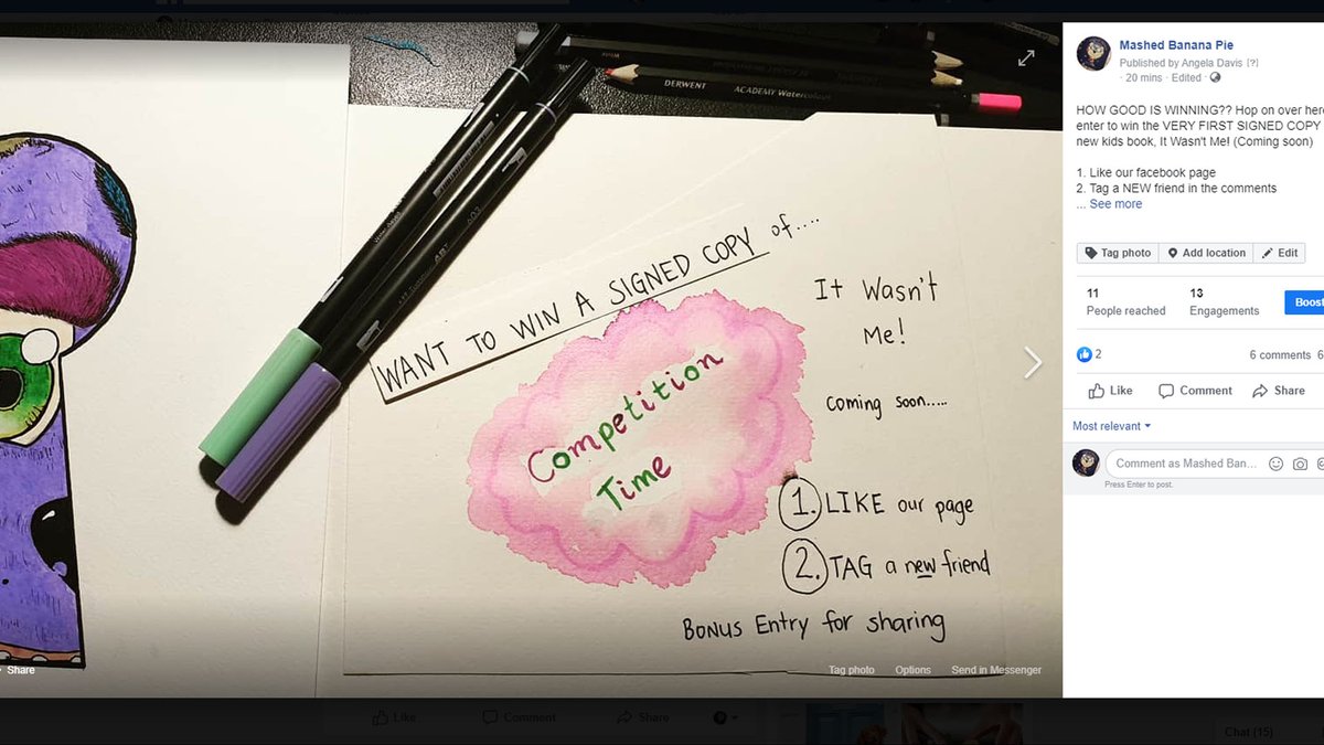 Illustrations finished! Now the ball's in my court. Next comes photographing and formatting. My new rhyming children's book 'It Wasn't Me!' is due out soon and we're still working hard. #Win a copy by heading over to our facebook #competition.
#competitionTime