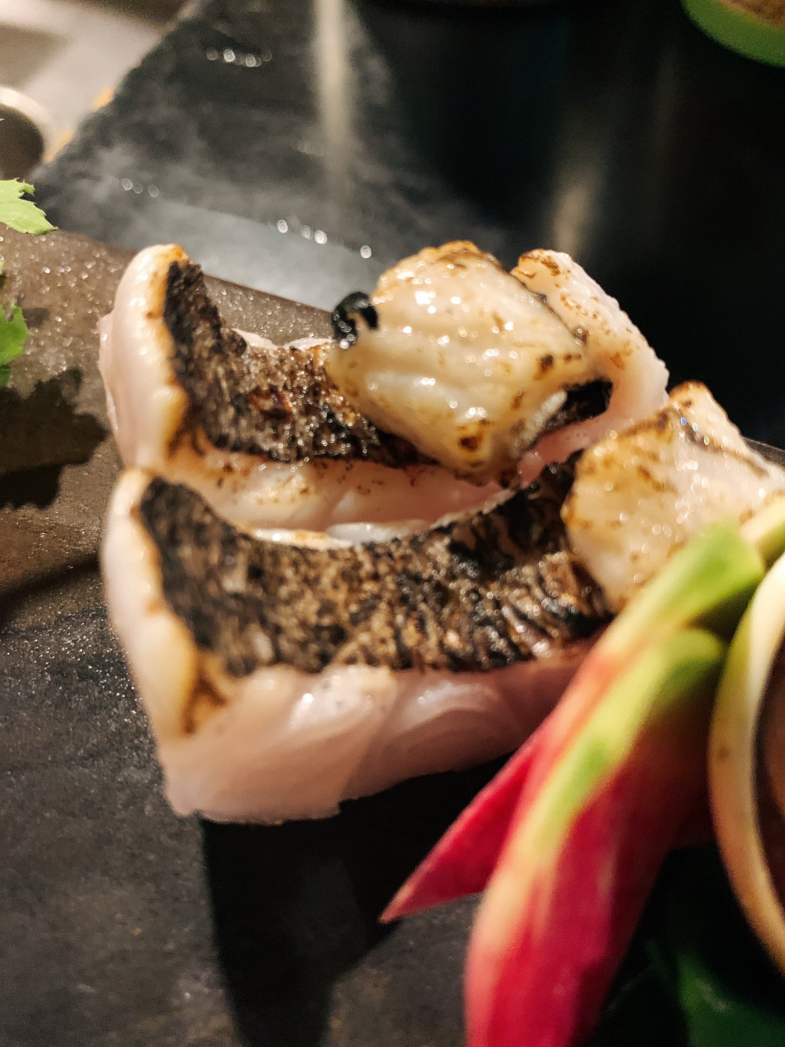 まえだ家 投稿しすぎなんは わかっているのですが コレだけは見て欲しいの 肉厚っ 太刀魚の焼き霜造り 旨味と脂のコラボレーション 瀬戸内海の藻塩でっ いつまでもあると思わないでっ 食べたい時が食べ頃だぁー たち