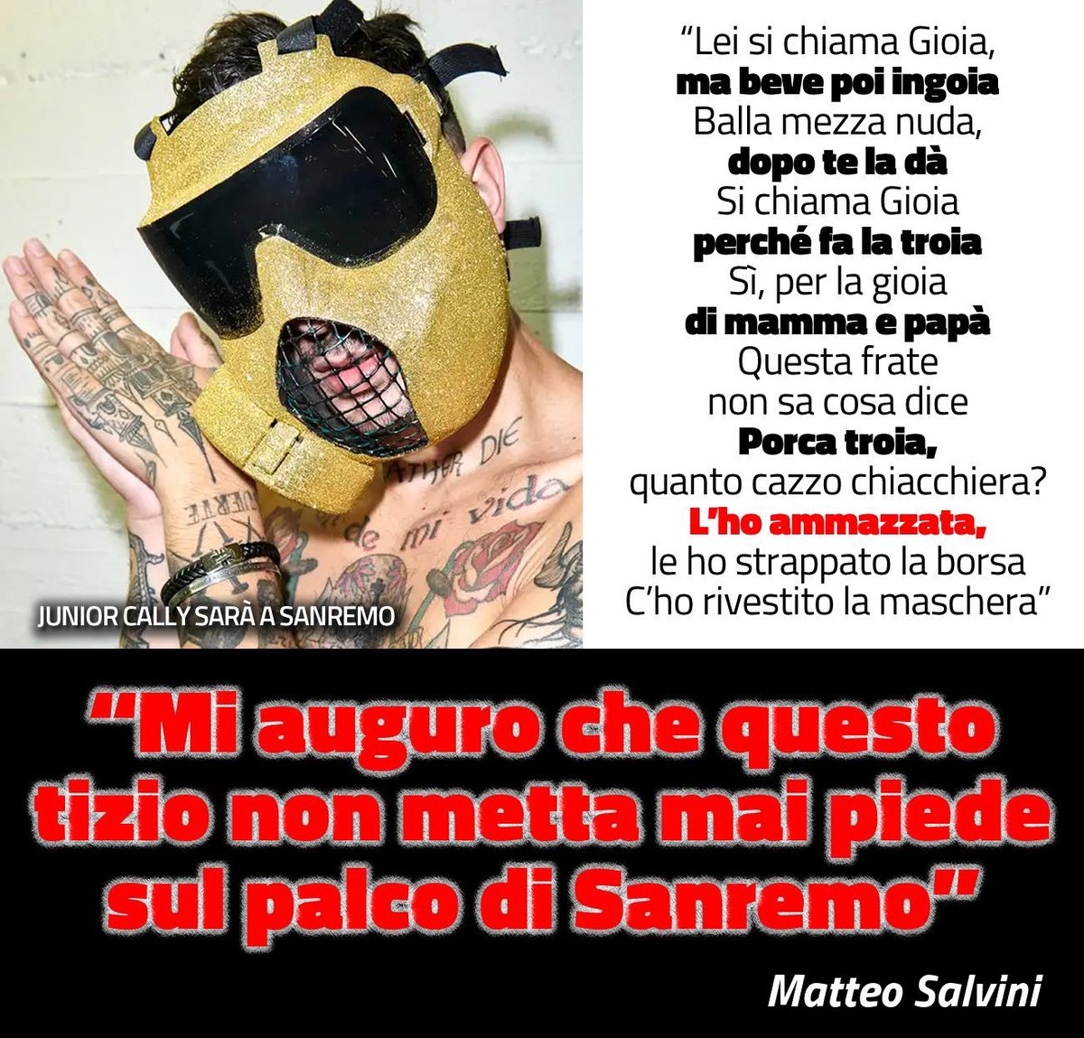 matteosalvinimi's tweet photo. Un "cantante" che incita all’odio e alla violenza contro le donne. Per un anno ho lavorato con @gbongiorno66 per far approvare la legge sul #CodiceRosso. https://t.co/Rm7hTWQSdj