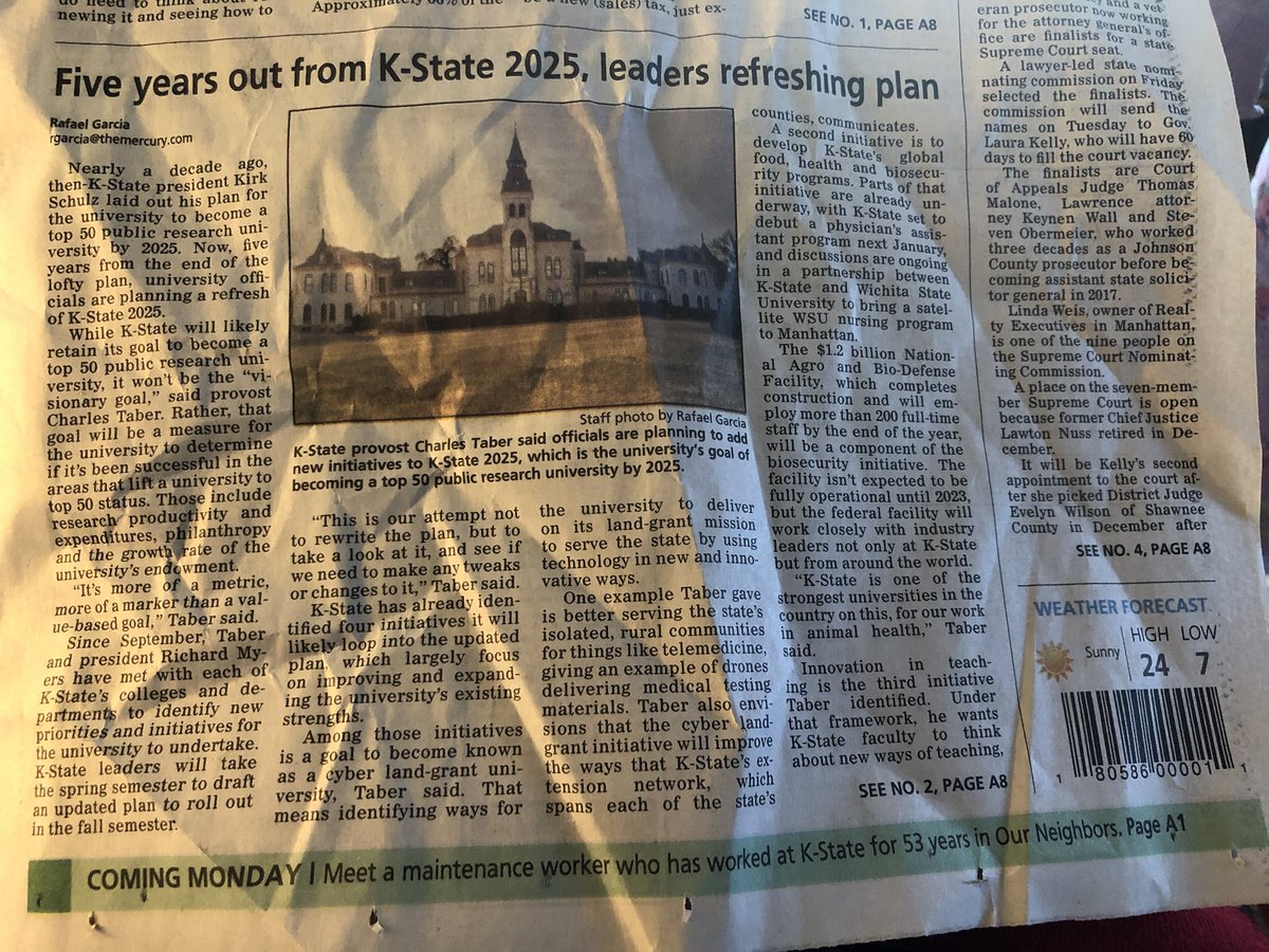 Glad that <a href="/KState/">K-State</a> is revisiting K-State 2025. I’m glad @ChuckTaberKSU is talking about the land-grant mission. We need to continually think about what it means to be a land-grant today. I’m committed to be part of that work.
