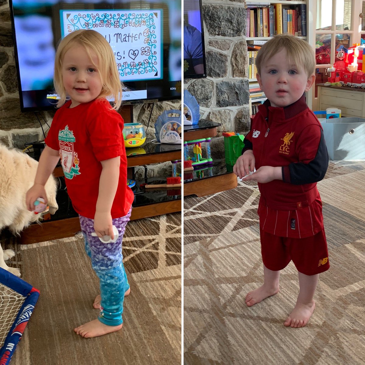 Marbag01's tweet photo. With Daddy (@kingkennyseven) in Anfield the kids are stateside and ready. Let’s do this #LFC! #MyPLMornings @CarrasNYC @NYCKOPITES @CarrasNYC https://t.co/lePqK9Dfkg