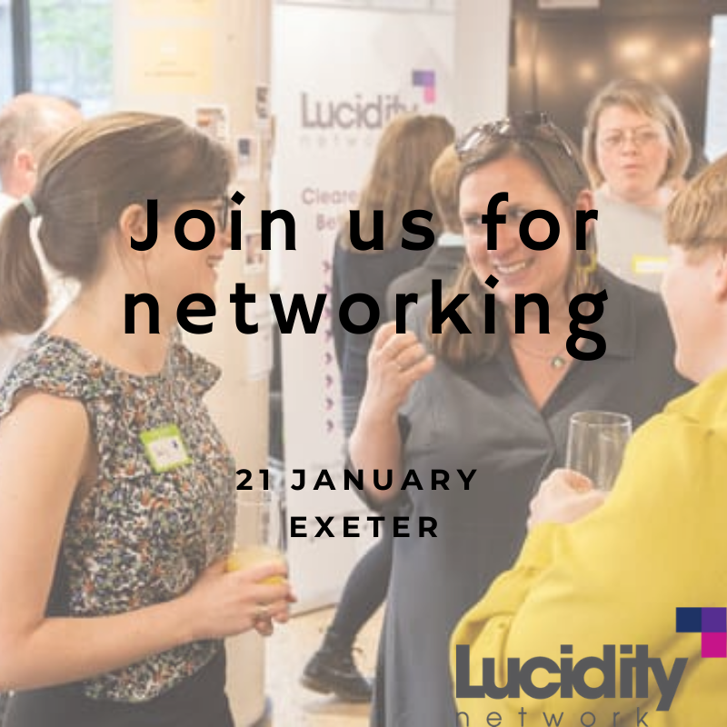 LucyInnovation's tweet photo. Join me this Tuesday in Exeter for an evening of lovely networking with interesting people over drinks and nibbles. Hurry just a few spots left. Sign up here. https://t.co/ZQ5CHPwd3w use the code LUCIDITYNETWORKGUEST to get your ticket for a tenner #networking #exeter #venaspace https://t.co/KtV3h7w7mD