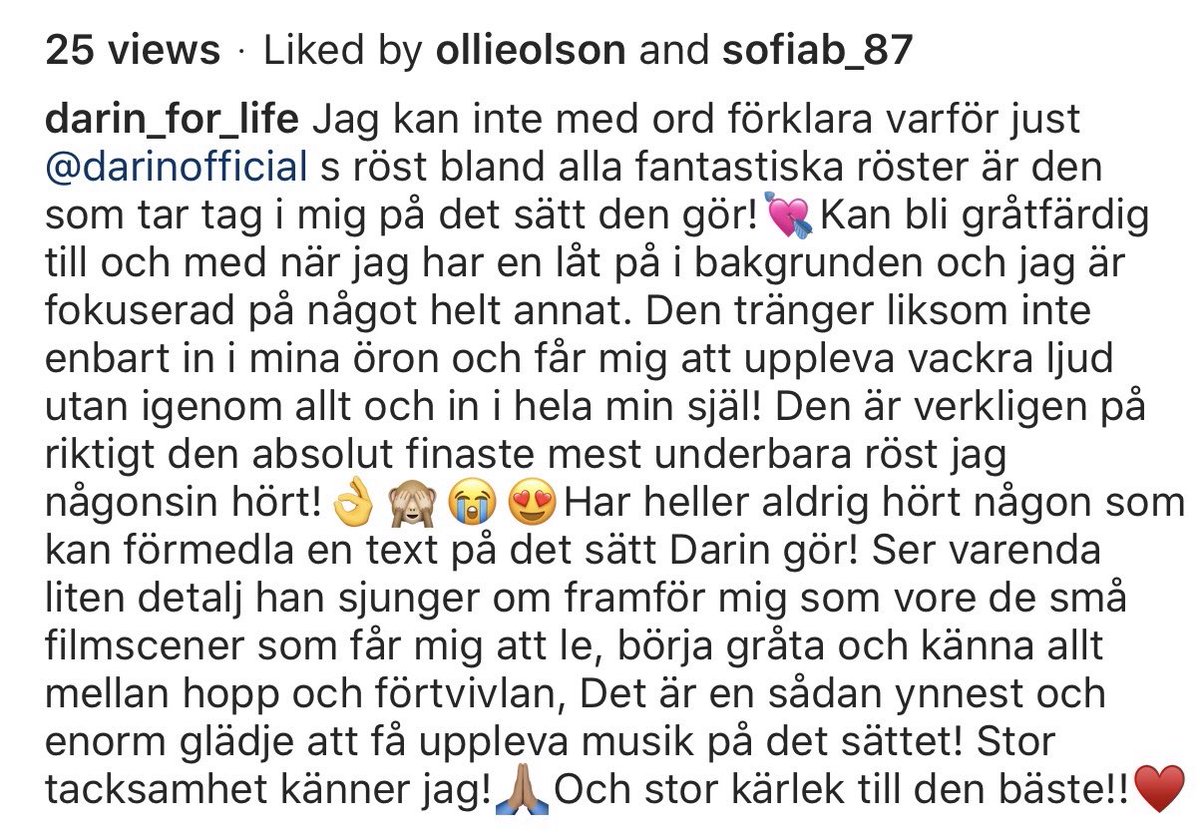 Mirre47's tweet photo. Jag är nöjd om jag får sprida #kärlek om och till @DarinOfficial vår #älskade #artist och så #fantastiska människa! Vår #idol och #förebild på många sätt! Skrev det här på Insta..För det är så jag känner för och reagerar på #darin s #underbara #röst och #otroliga #låtar!!👏🙏🏽🎵😍 https://t.co/0eUqFa9YuI