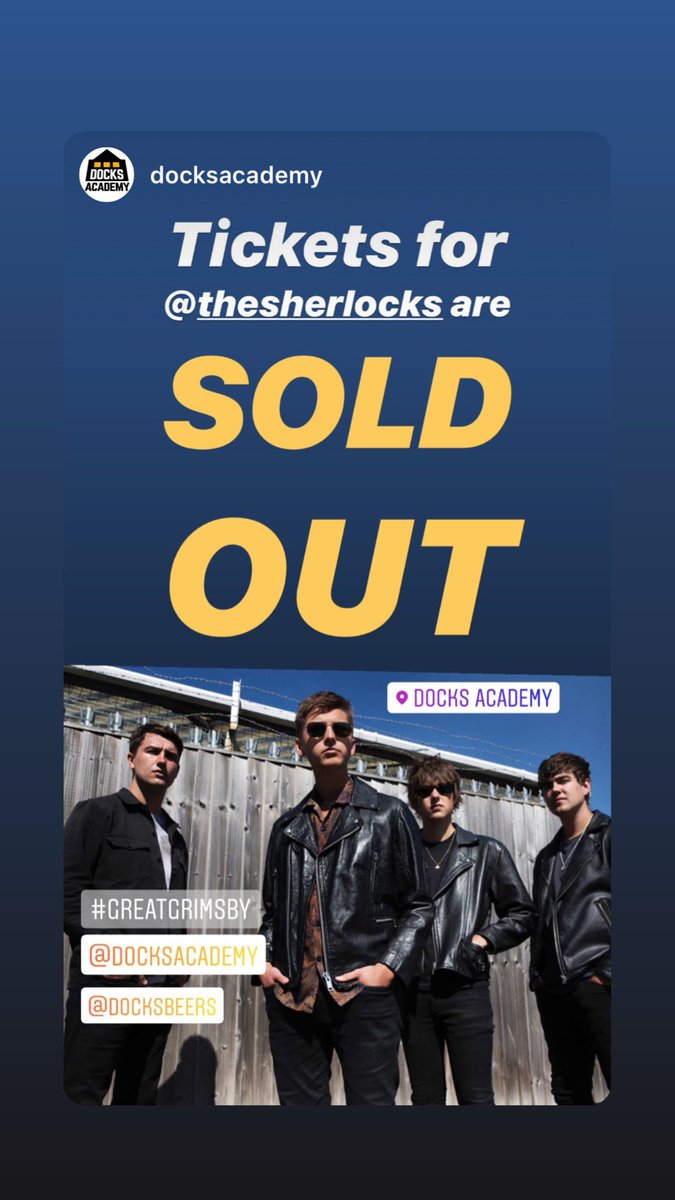 DocksAcademy's tweet photo. Boom 💥 SOLD OUT in an hour.  @TheSherlocks at @DocksAcademy https://t.co/hCBDE0Slmr