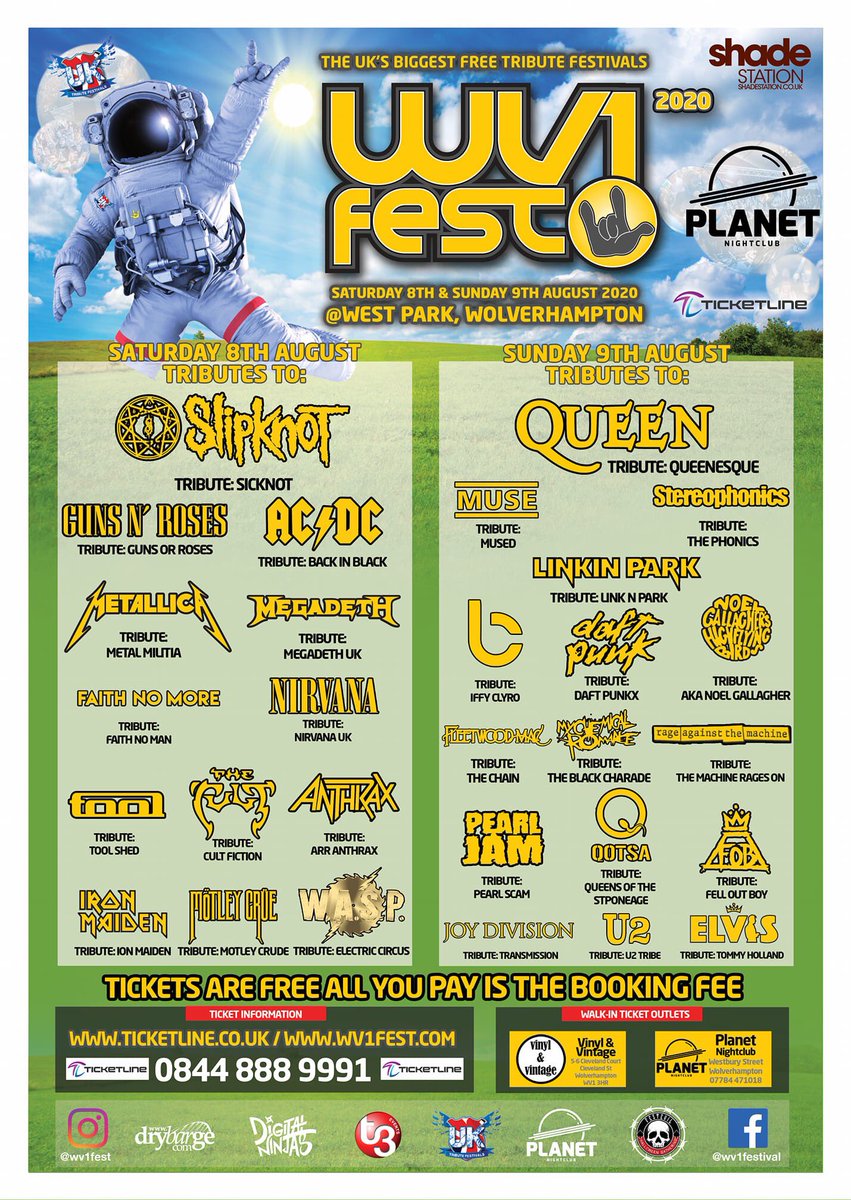 WV1fest's tweet photo. WV1FEST.... TICKETS RELEASED THIS FRIDAY 10am. All you pay is the booking fee £3.90.
Limited tickets available. Small ammount of  VIP Tickets available this Friday too 10am be quick... #wv1 #wv12020 #wolverhampton #tributefestivals #tributebands #uktributes #uktributebands https://t.co/HR7A6ndPq5