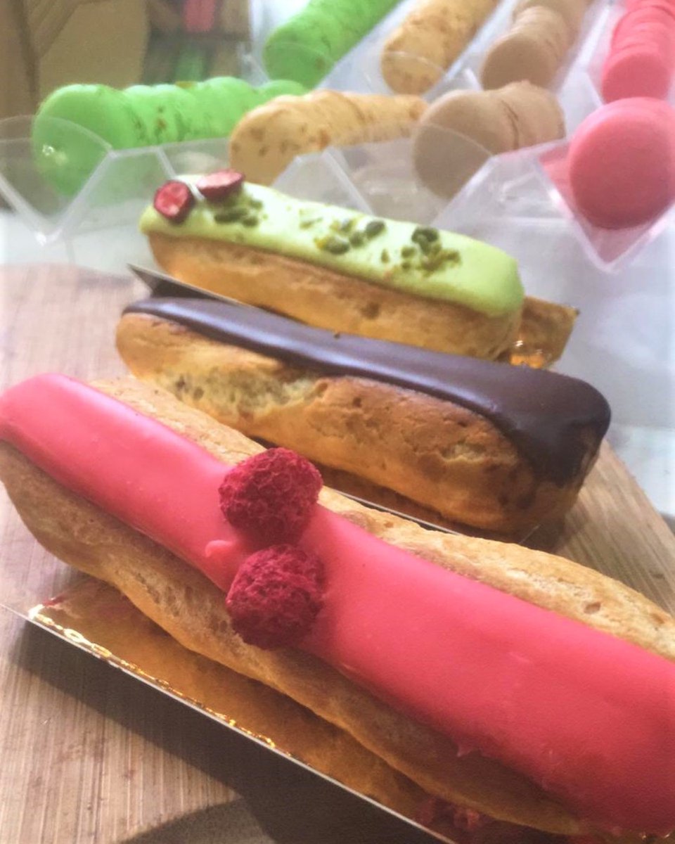 We just stepped up our #Eclairuary a notch with the return of raspberry. Available in all our cafes and #BoroughMarket - give them a try and let us know which flavour is your favourite. 
#Pistachio #Chocolate #Raspberry #Eclair #MaltbyStreetMarket #BermondseyStreet #Patisserie