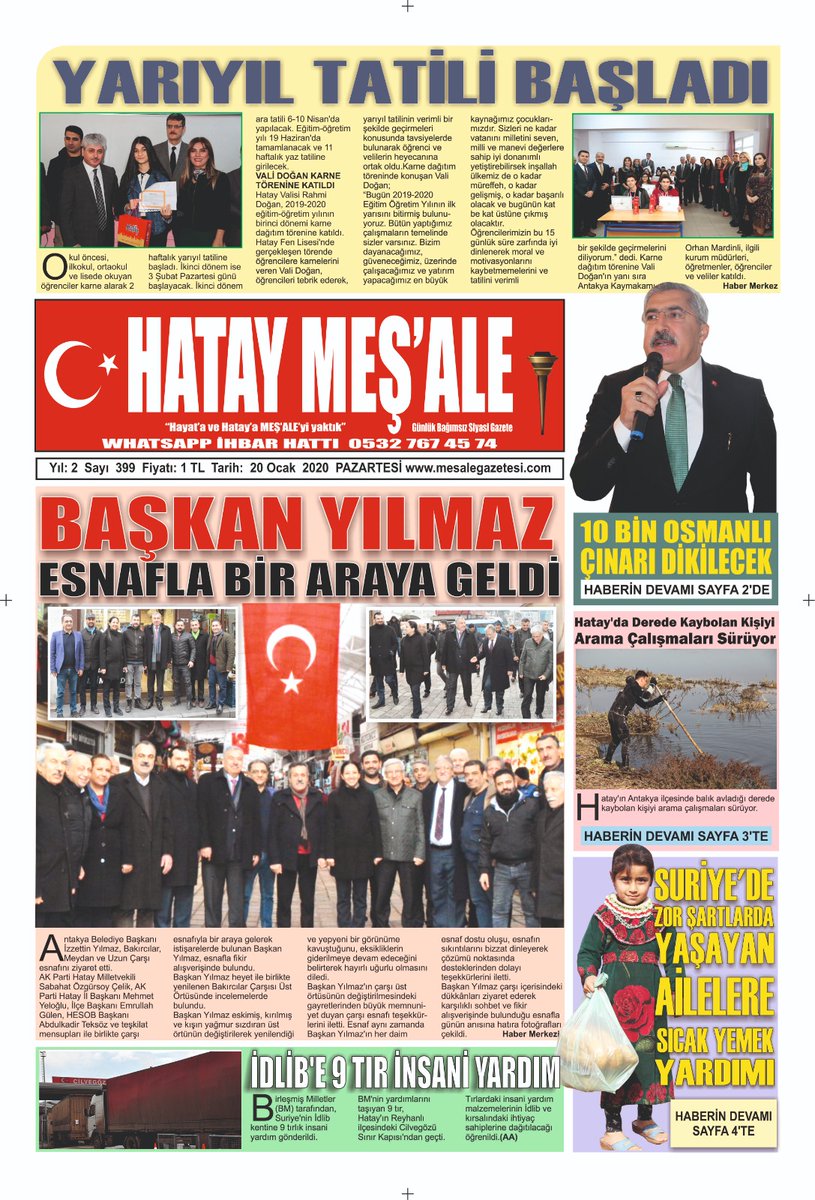 CAYLIKAZIM's tweet photo. 20/01/2020 HATAY MEŞ'ALE GAZETESİ https://t.co/sQphYgosVR