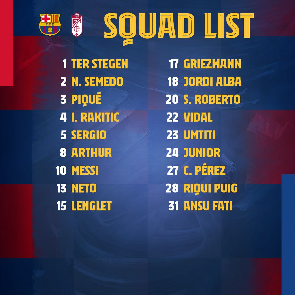 FCBarcelona's tweet photo. The first 1️⃣8️⃣ of the @QSetien era! #BarçaGranada https://t.co/ZJbdnqaZGr