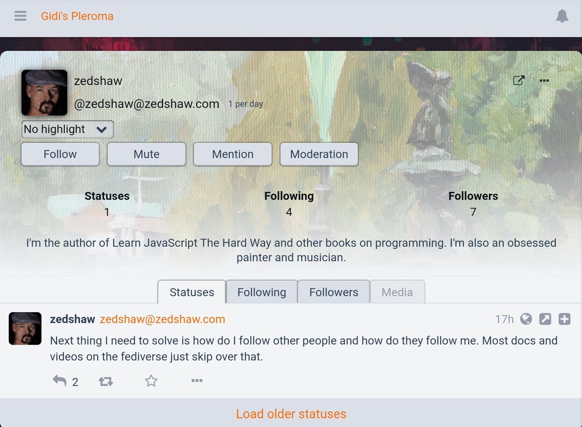 Opening the profile shows the remote person's profile and a follow button