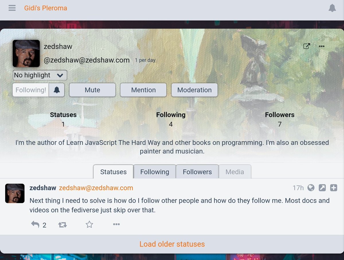 After following the profile shows "Following" where the follow button used to be