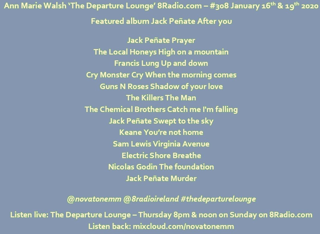 NovatoneMM's tweet photo. 🖐 Thanks for listening to The Departure Lounge on @8RadioIreland this week!  Here's what I played and I hope you'll join me again for #thedeparturelounge #playlist https://t.co/PQKFmm30rI