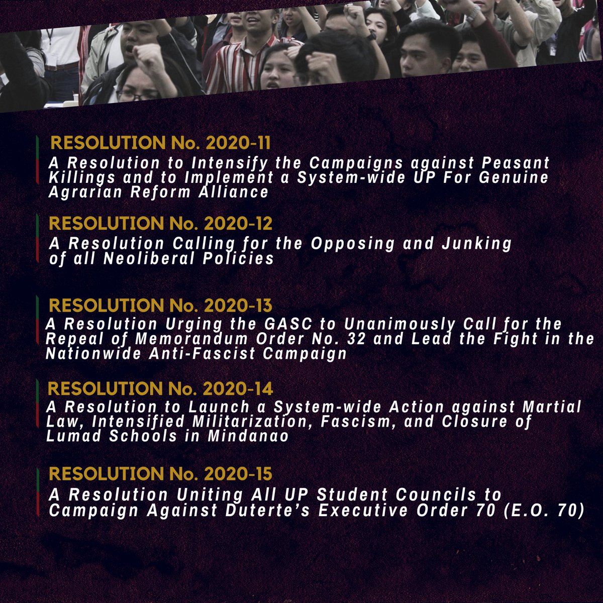 uposr's tweet photo. #GASC49: Here are the fifteen (15) resolutions passed by the 49th General Assembly of Student Councils, all in consensus.

These resolutions are testament to the unwavering unity of the student body! Read all of them here: https://t.co/UfRMi5bOMI https://t.co/WV4U0sbKHi